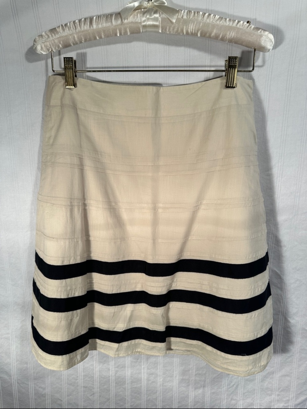 Cream and Black Striped A-Line Skirt